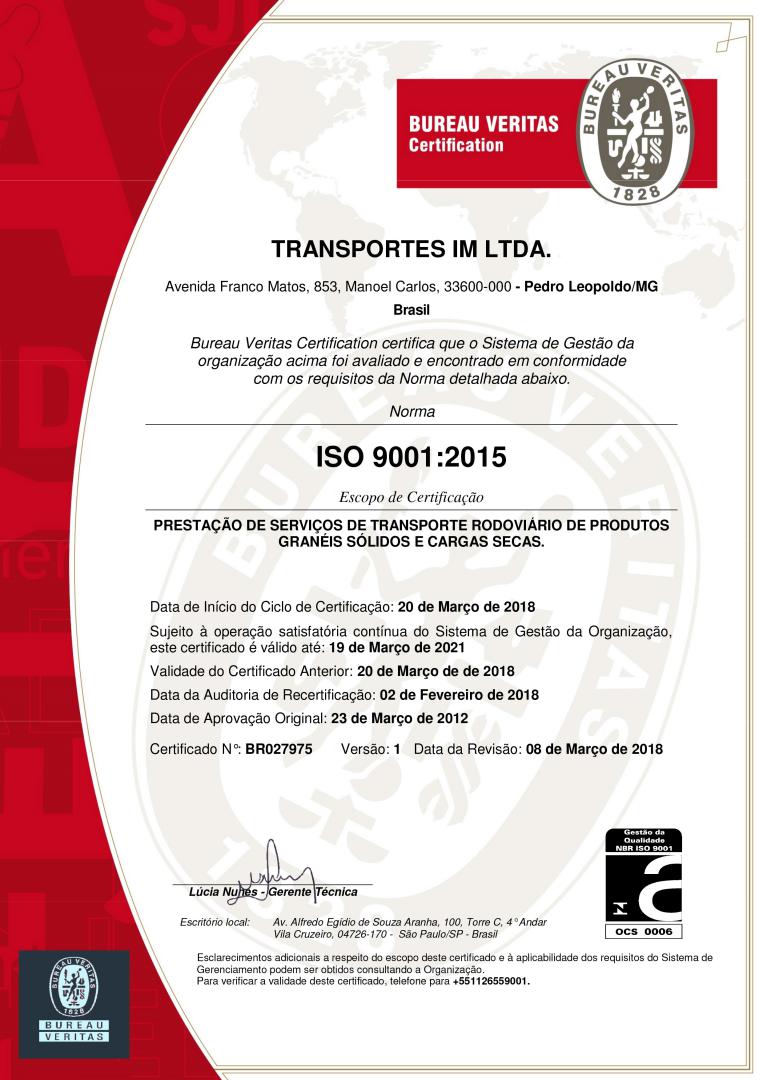 Certificado ISO 9001 — Bureau Veritas